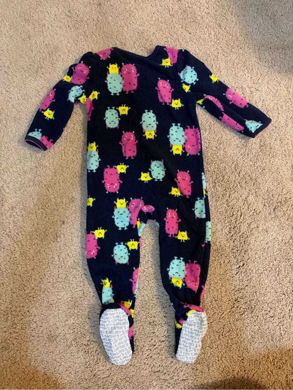 Carter's Navy Footed Pajama Set with Pink Aqua and Yellow Monsters